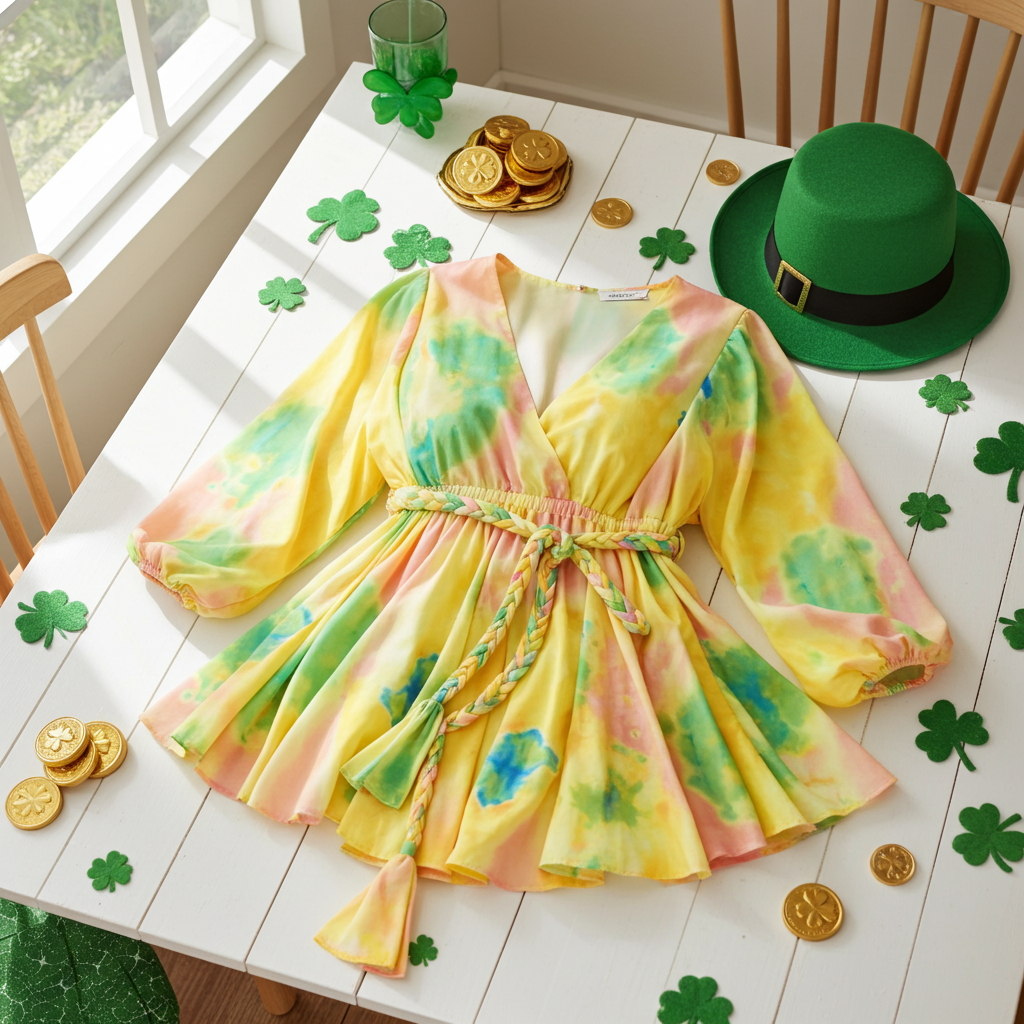 Plus Size Long Sleeve Multi-Color Tie Dye Mini Dress