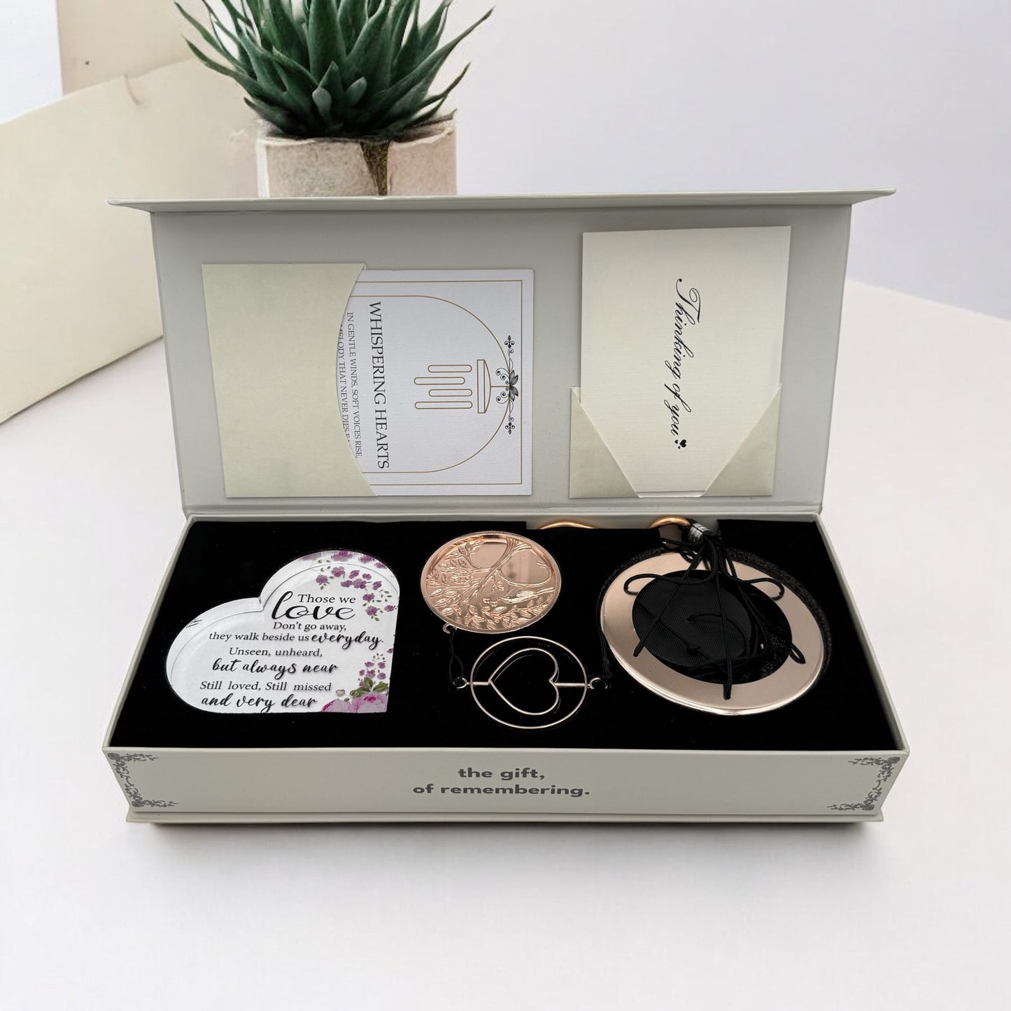 Gift Bundle - Memorial Wind Chime &ndash; Whispering Hearts&trade; Collection &ndash; Platinum Rose Personalized 30&rdquo; - steven wick