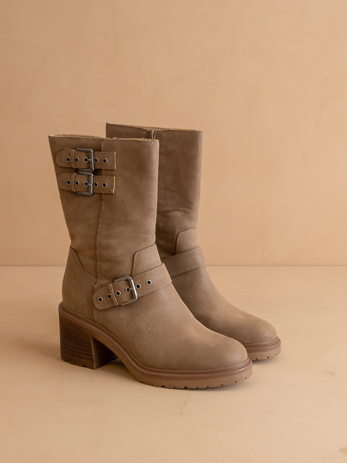 The Rider | Dark Taupe Mid-Calf Moto Boot - steven wick