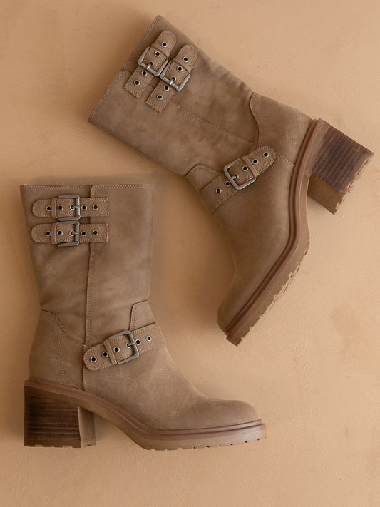 The Rider | Dark Taupe Mid-Calf Moto Boot - steven wick