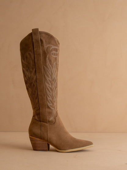 The Samara | Brown Embroidered Tall Cowgirl Boot - steven wick