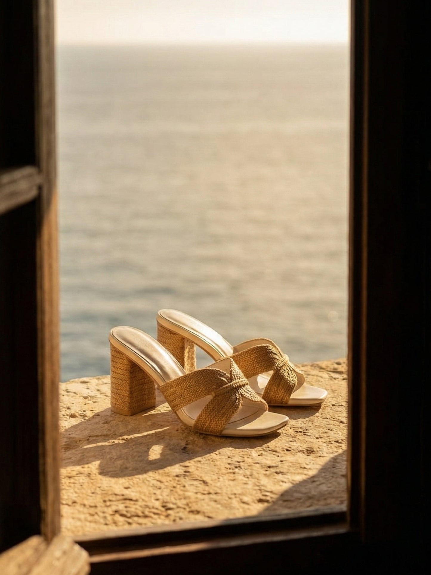 The Santiago | Toffee Raffia Block Heel