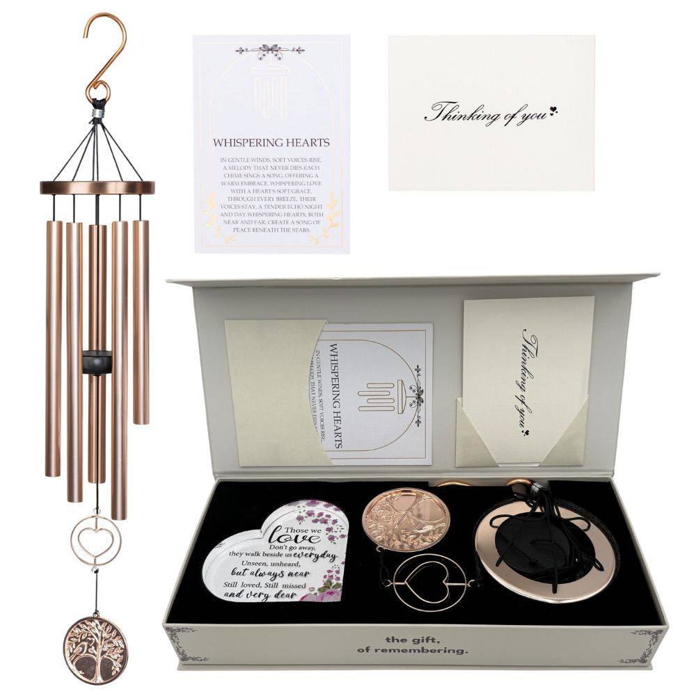 Gift Bundle - Memorial Wind Chime &ndash; Whispering Hearts&trade; Collection &ndash; Platinum Rose Personalized 30&rdquo; - steven wick