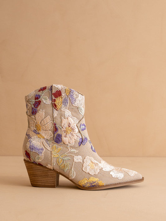 The Wanda | Taupe Floral Appliqu&eacute; Western Boot - steven wick