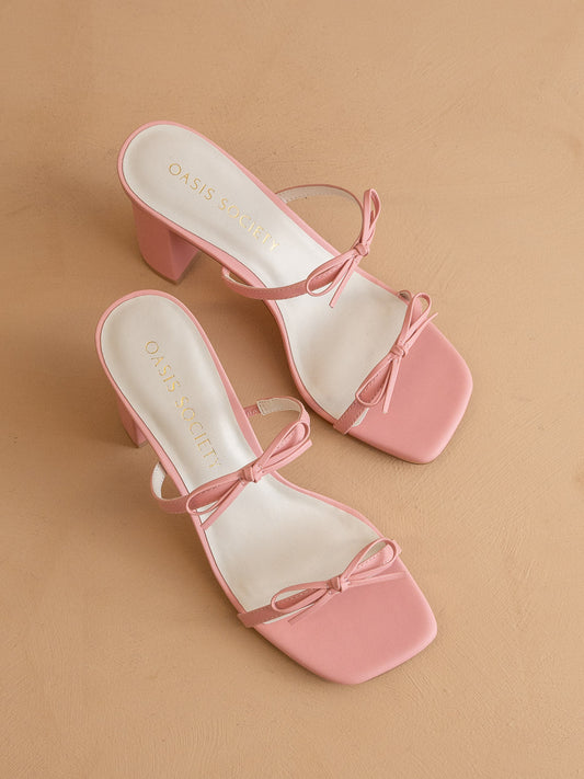 The Wendy | Pink Double Strap Double Bow Heels - steven wick