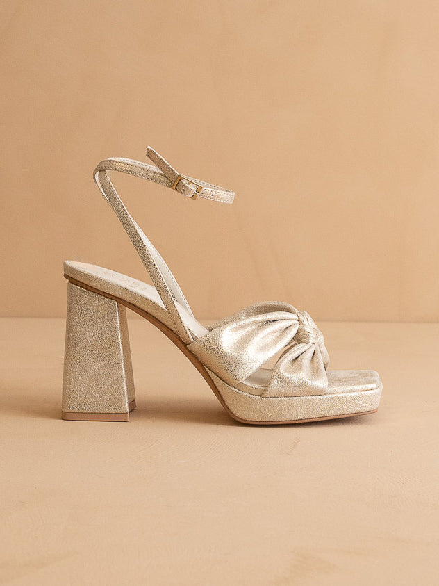 The Zoey | Light Gold knotted band platform  heel - steven wick