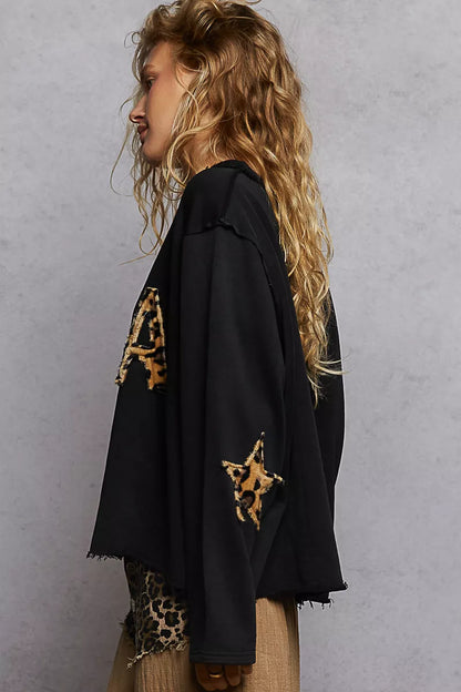 Round Neck Long Sleeve French Terry Sweatshirt with USA Letter Animal Patch - steven wick