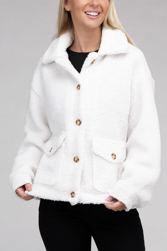 Cozy Sherpa Button-Front Jacket - steven wick