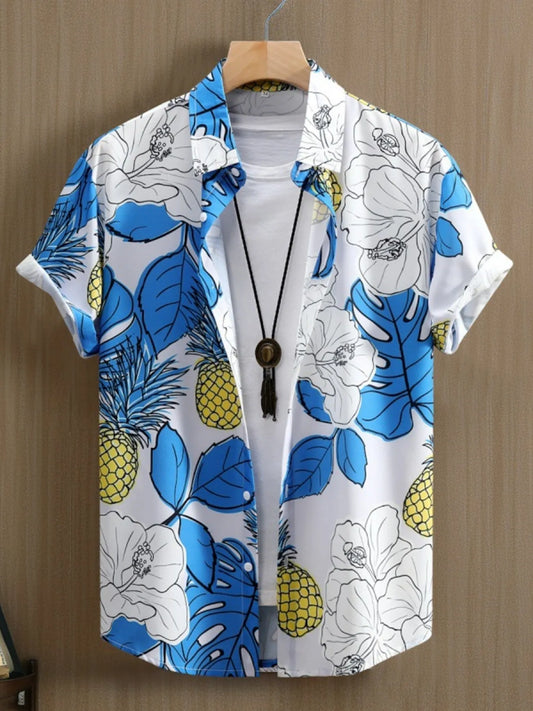 Men's Printed Button Up Short Sleeve Shirt - steven wick