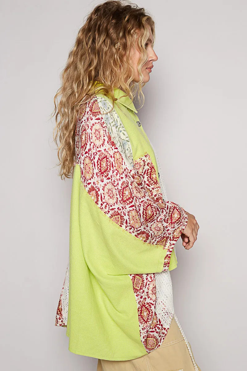 Thermal and Crochet Lace Mix Shirt with Floral Pattern - steven wick