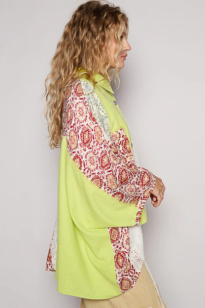 Thermal and Crochet Lace Mix Shirt with Floral Pattern - steven wick