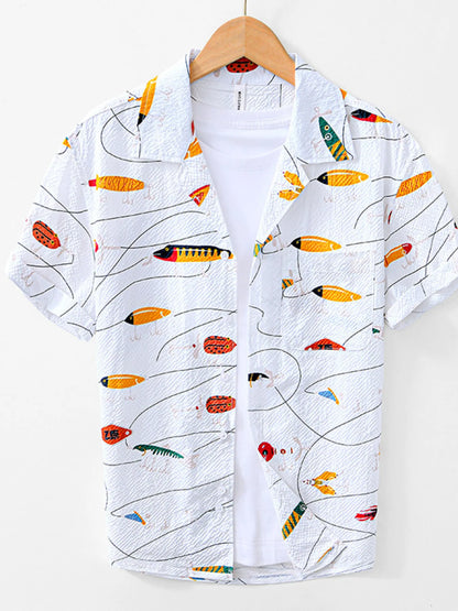 Men's Printed Button Up Short Sleeve Shirt - steven wick