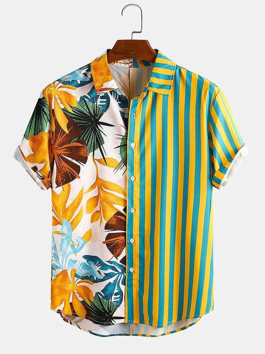 Men's Full Size Striped Printed Button Up Shirt Plus Size - steven wick