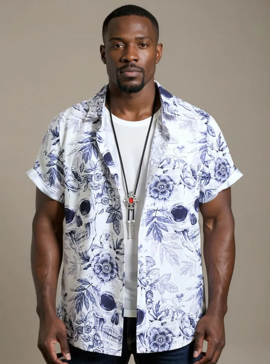 Men's Printed Button Up Short Sleeve Shirt - steven wick