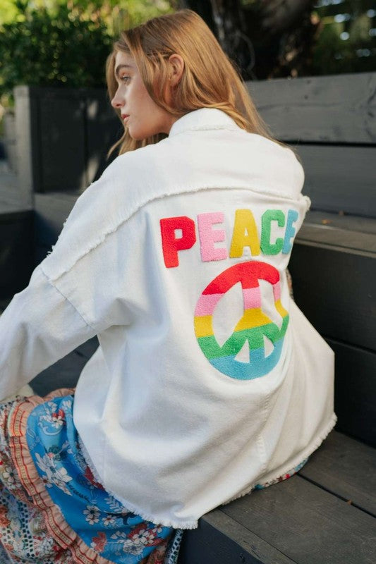 Multi Color Lettering Peace Symbol Button Up Shirt - steven wick
