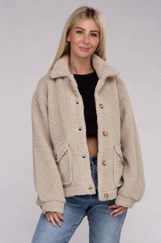 Cozy Sherpa Button-Front Jacket - steven wick