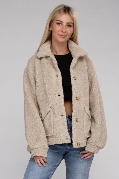 Cozy Sherpa Button-Front Jacket - steven wick