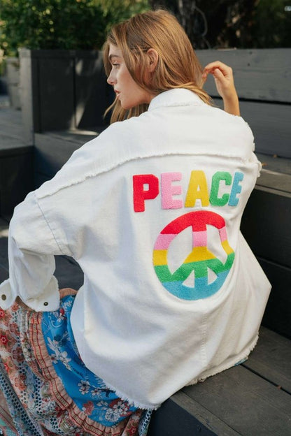 Multi Color Lettering Peace Symbol Button Up Shirt - steven wick