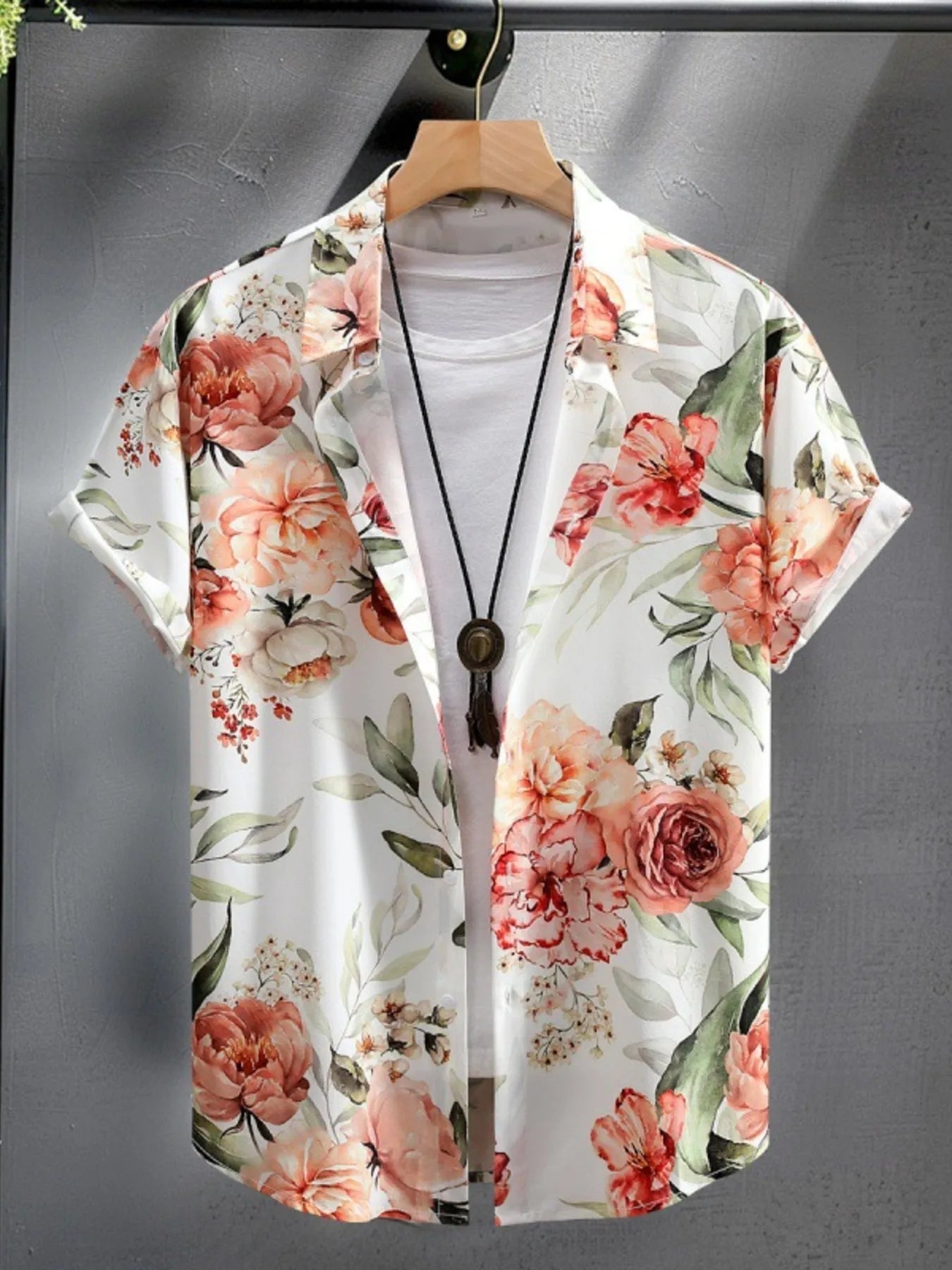 Men's Floral Print Button Up Short Sleeve Shirt - steven wick