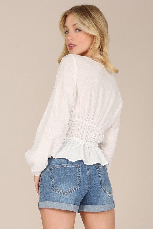 White Long-sleeved Sheer Lace Top - steven wick