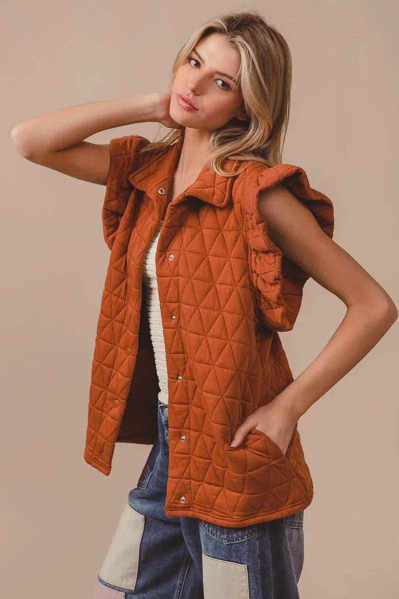 Quilting Knit Ruffle Sleeve Vest - steven wick
