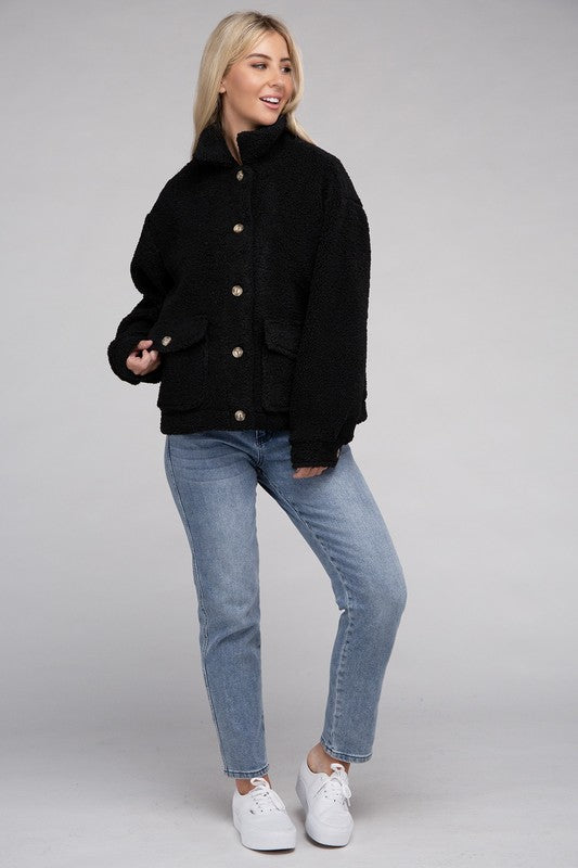 Cozy Sherpa Button-Front Jacket - steven wick