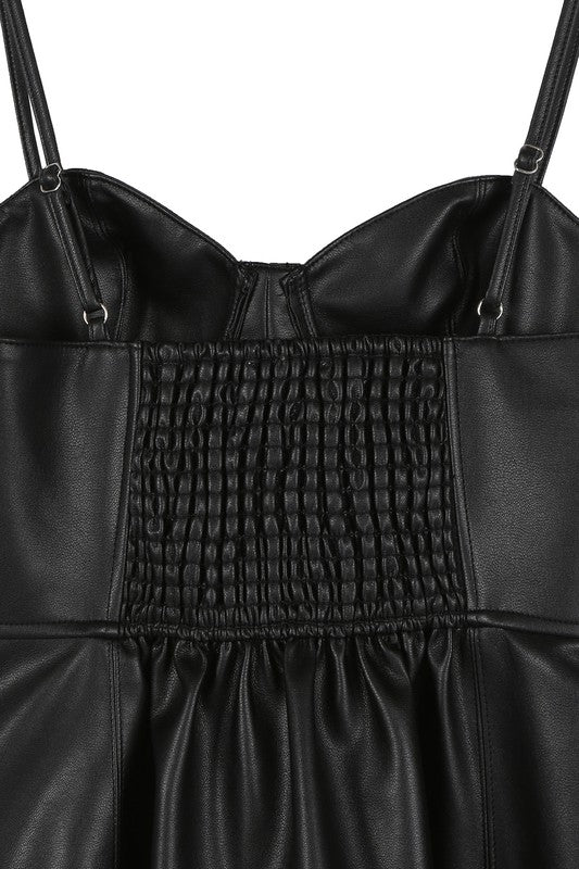 Black Vegan Leather Bustier Mini Dress - steven wick