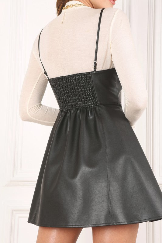 Black Vegan Leather Bustier Mini Dress - steven wick