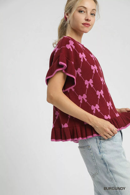 Bow Knit Ruffle Sleeve Sweater - steven wick