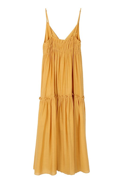 Low Cut Mustard Spaghetti Strap Maxi Tank Dress - steven wick