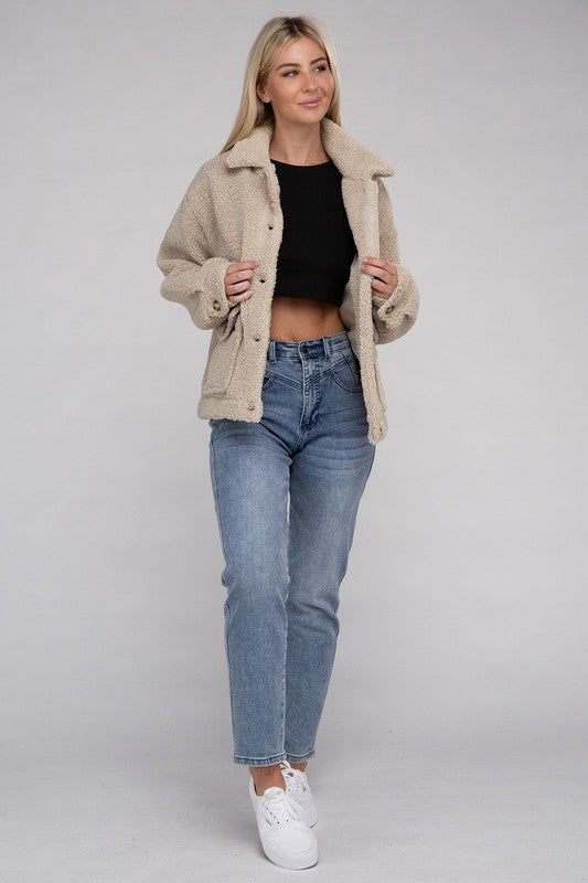 Cozy Sherpa Button-Front Jacket - steven wick