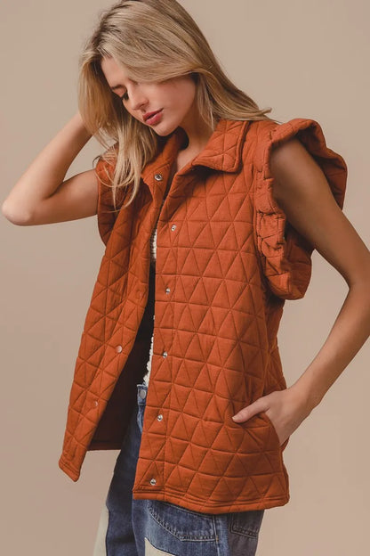 Quilting Knit Ruffle Sleeve Vest - steven wick