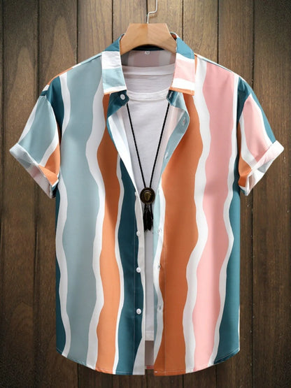 Men's Printed Button Up Short Sleeve Shirt - steven wick
