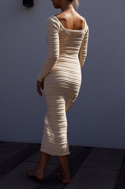 Crochet Knit Long Sleeved Midi Dress - steven wick