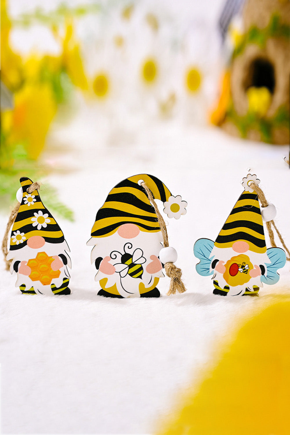 3-Pack Bee Wood Gnome Ornaments - steven wick