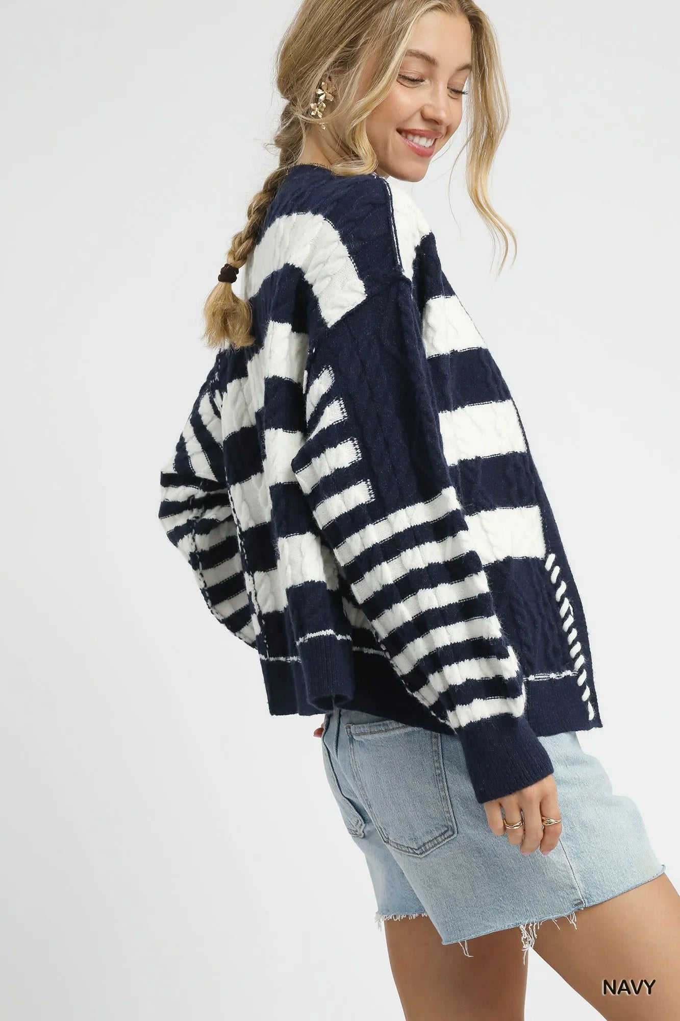 Stripe Button-Up Cable-Knit Cardigan - steven wick