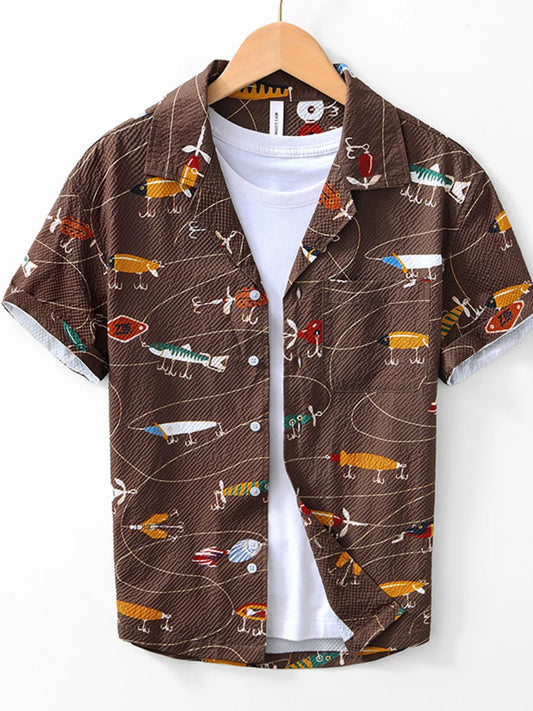 Men's Printed Button Up Short Sleeve Shirt - steven wick