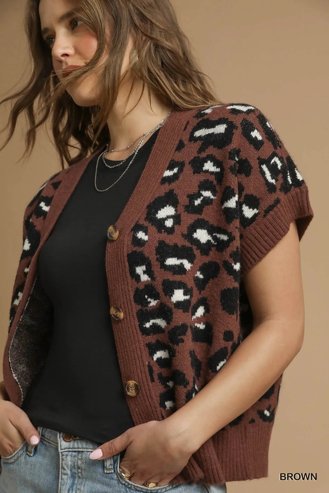 Button Down Short Sleeve Leopard Cardigan - steven wick