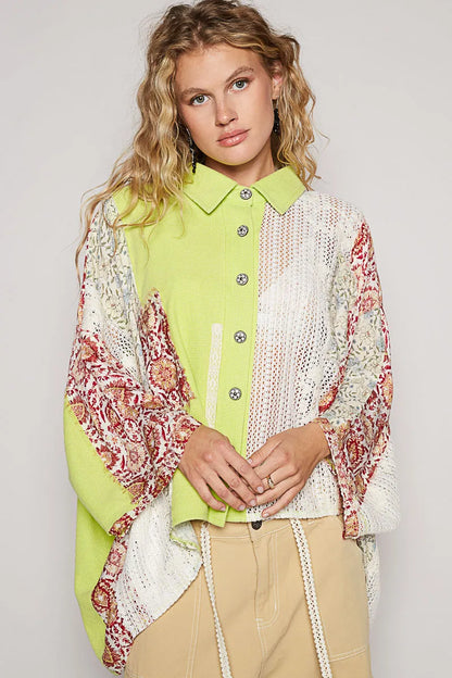Thermal and Crochet Lace Mix Shirt with Floral Pattern - steven wick