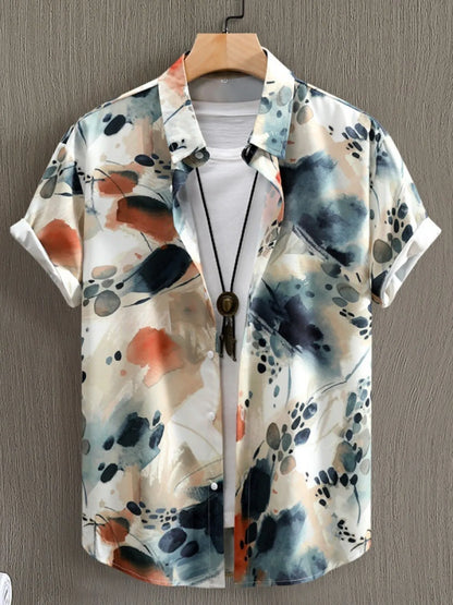 Men's Printed Button Up Short Sleeve Shirt - steven wick