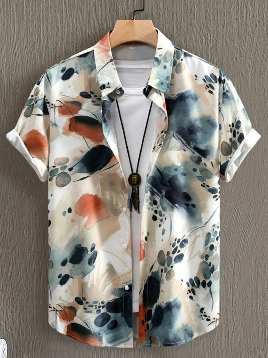 Men's Printed Button Up Short Sleeve Shirt - steven wick