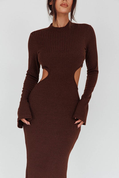 Long Sleeves With Flared Cuffs Knit Maxi Dress