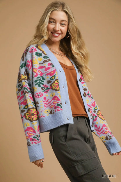Floral Knit Button-Up Cardigan - steven wick