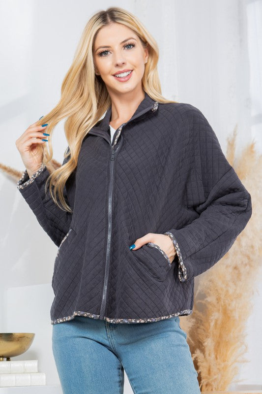 Long-Sleeved Lightweight Quilt Jacket with Pockets - steven wick