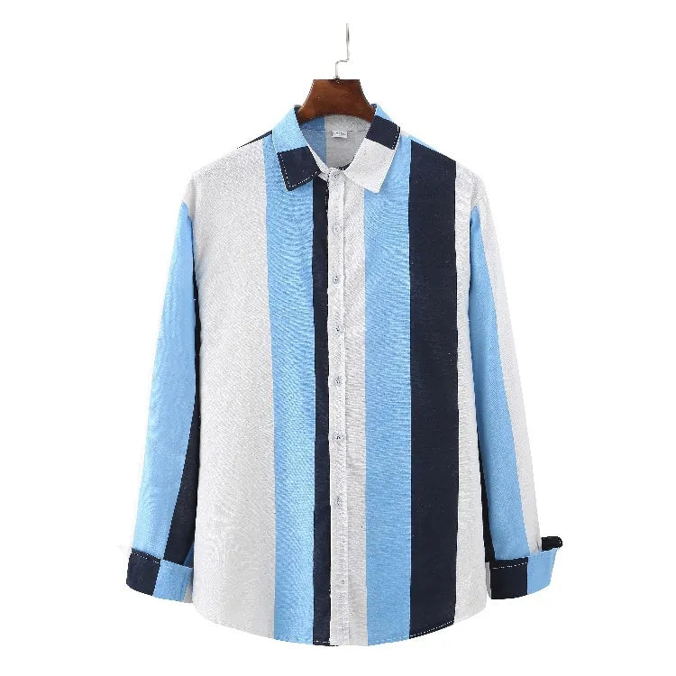 Men's Plus Size Striped Button Up Long Sleeve&middot; Shirt - steven wick