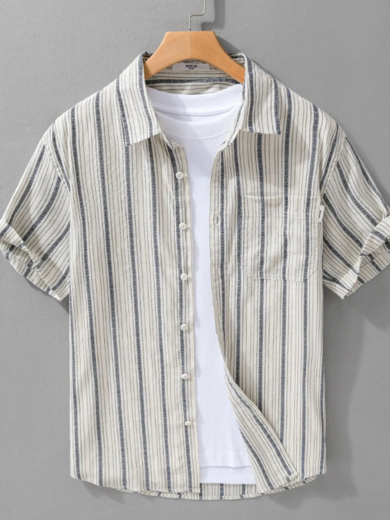 Men's Plus Size Striped Button Up Short Sleeve Shirt - steven wick