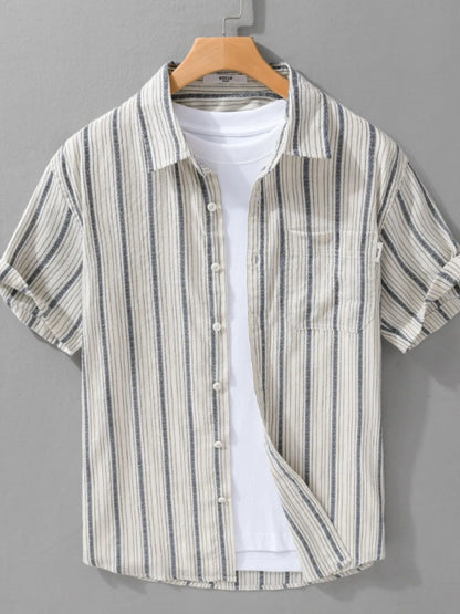 Men's Plus Size Striped Button Up Short Sleeve Shirt - steven wick