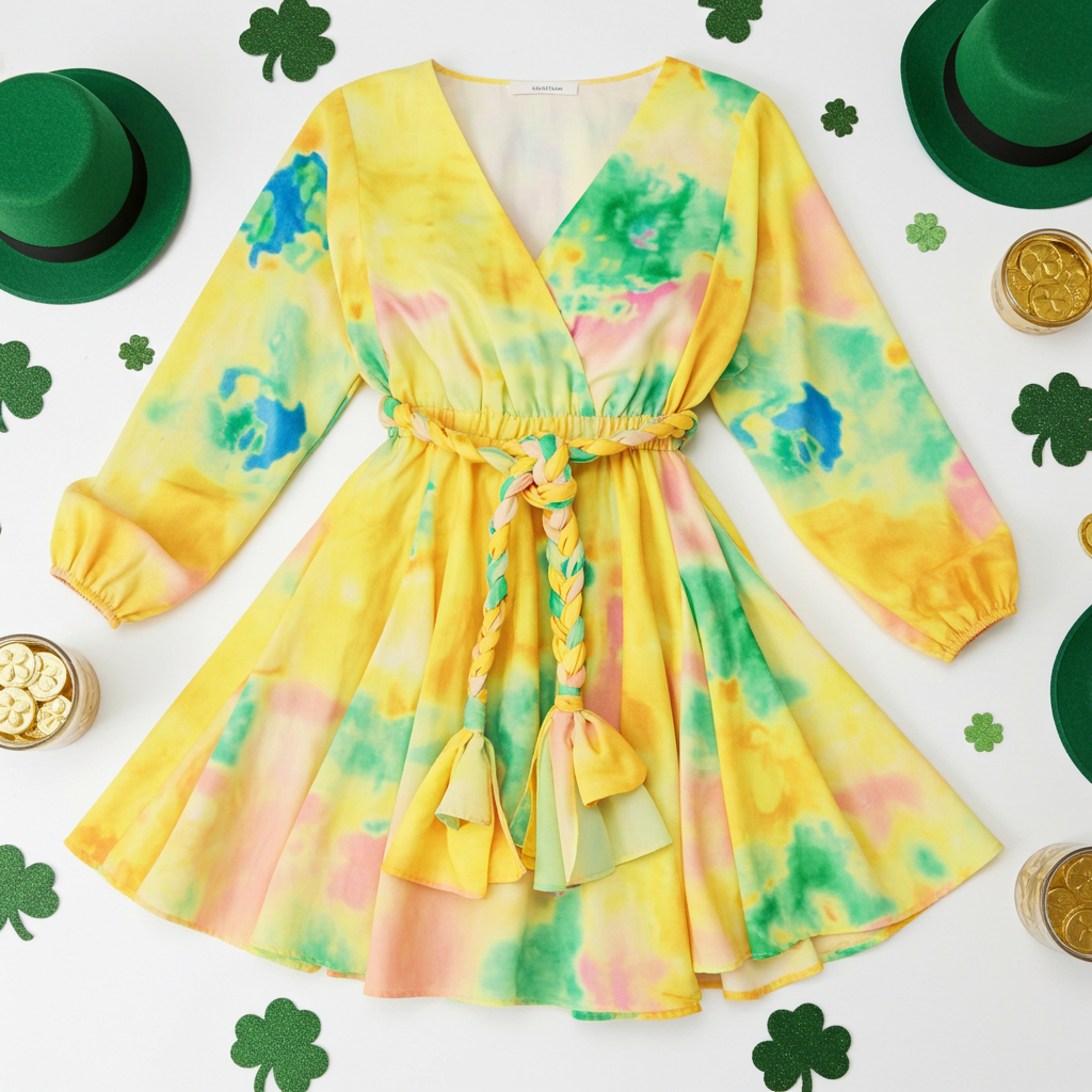 Long Sleeve Multi-Color Tie Dye Mini Dress