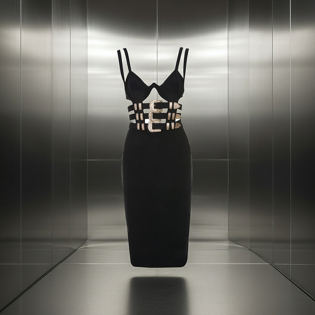 Anne Turner Black Bandage Belted Dress