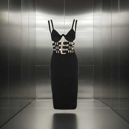 Anne Turner Black Bandage Belted Dress